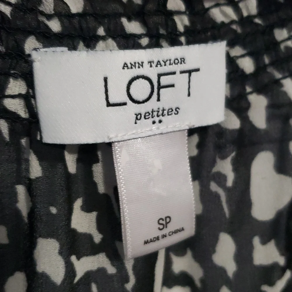 Ann Taylor LOFT sheer blouse black white Sz S petite off-shoulder